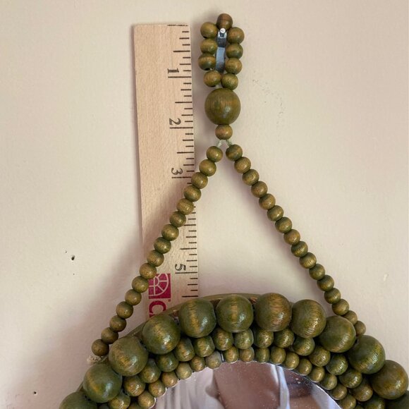 VTG Green Wooden Beads Tassels Frame Oval Mirror Boho Wall Hanging Cottagecore - Picture 17 of 17
